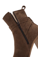 Women's Tan Suede Leather Heeled Boots | Derimod