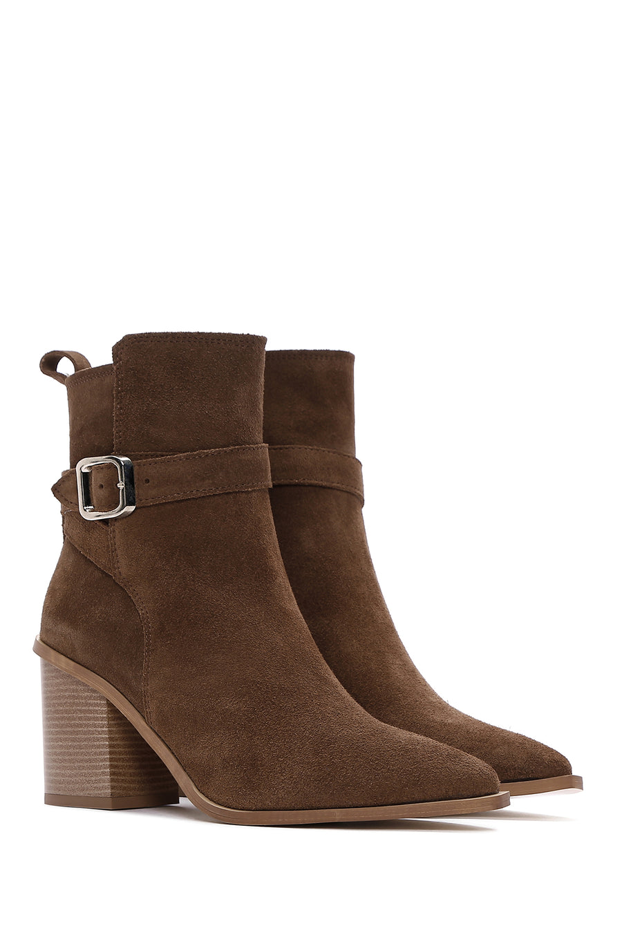 Women's Tan Suede Leather Heeled Boots