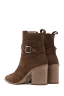 Women's Tan Suede Leather Heeled Boots | Derimod