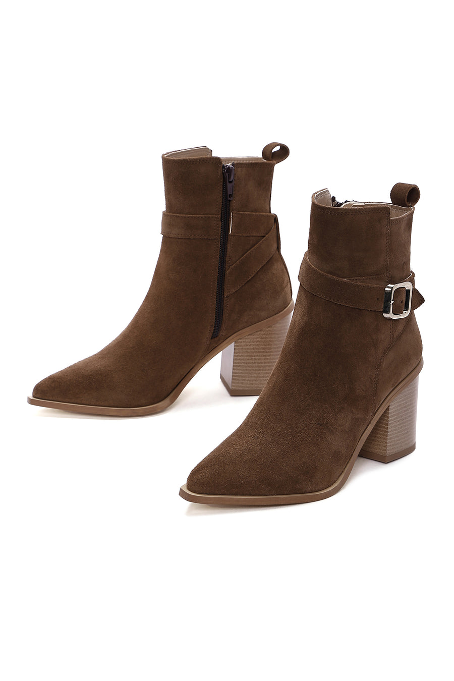 Women's Tan Suede Leather Heeled Boots