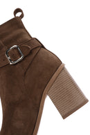 Women's Tan Suede Leather Heeled Boots | Derimod