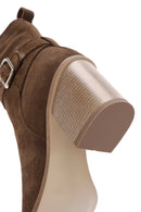 Women's Tan Suede Leather Heeled Boots | Derimod