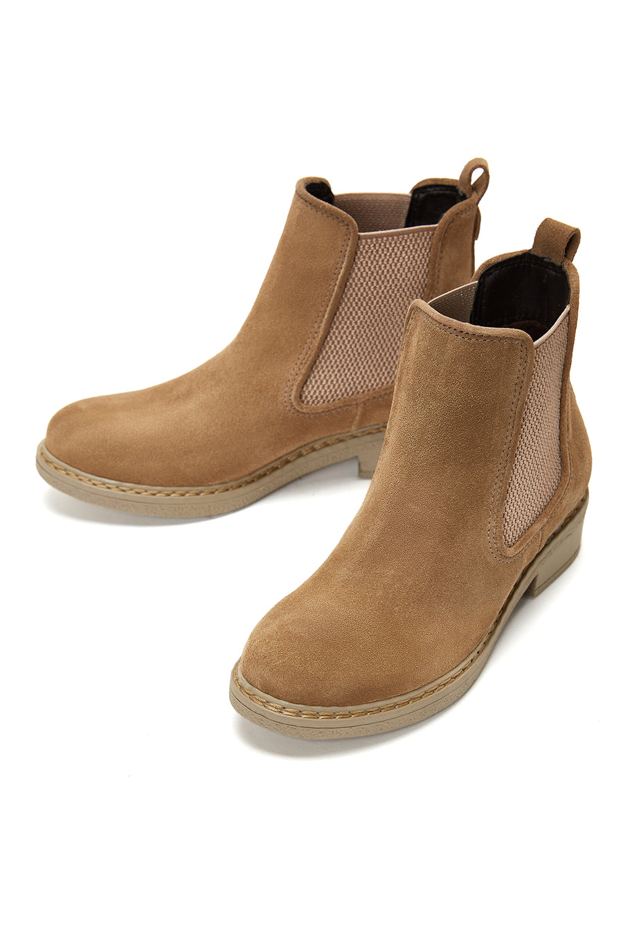 Women's Beige Leather Chelsea Flat Boots