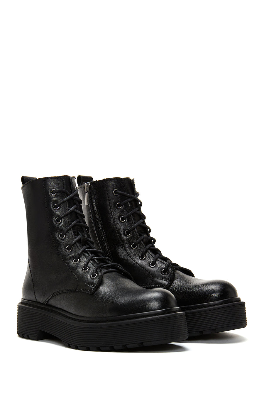 Women's Black Thick Soled Leather Boots