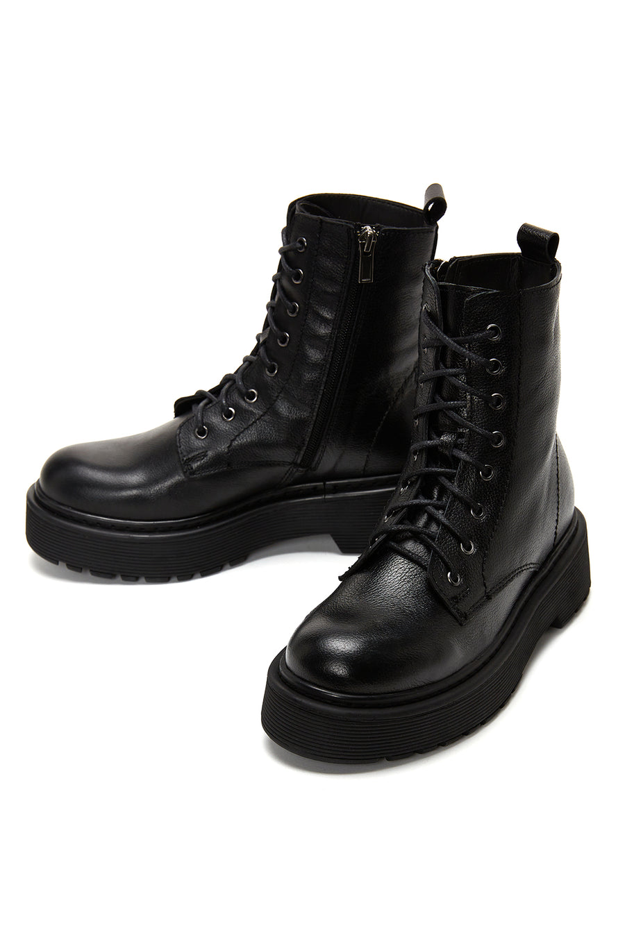 Women's Black Thick Soled Leather Boots