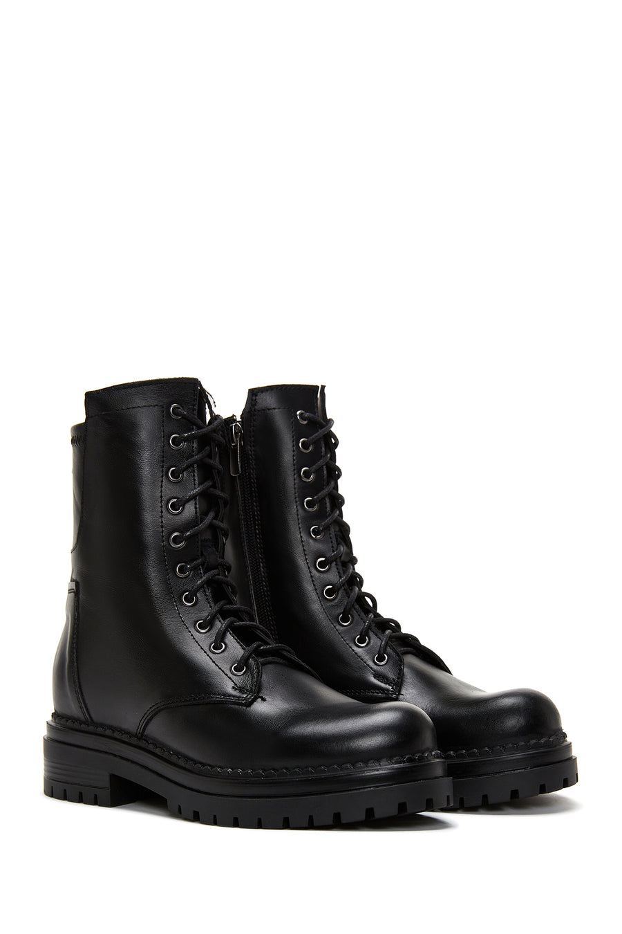 Women's Black Leather Zippered Boots