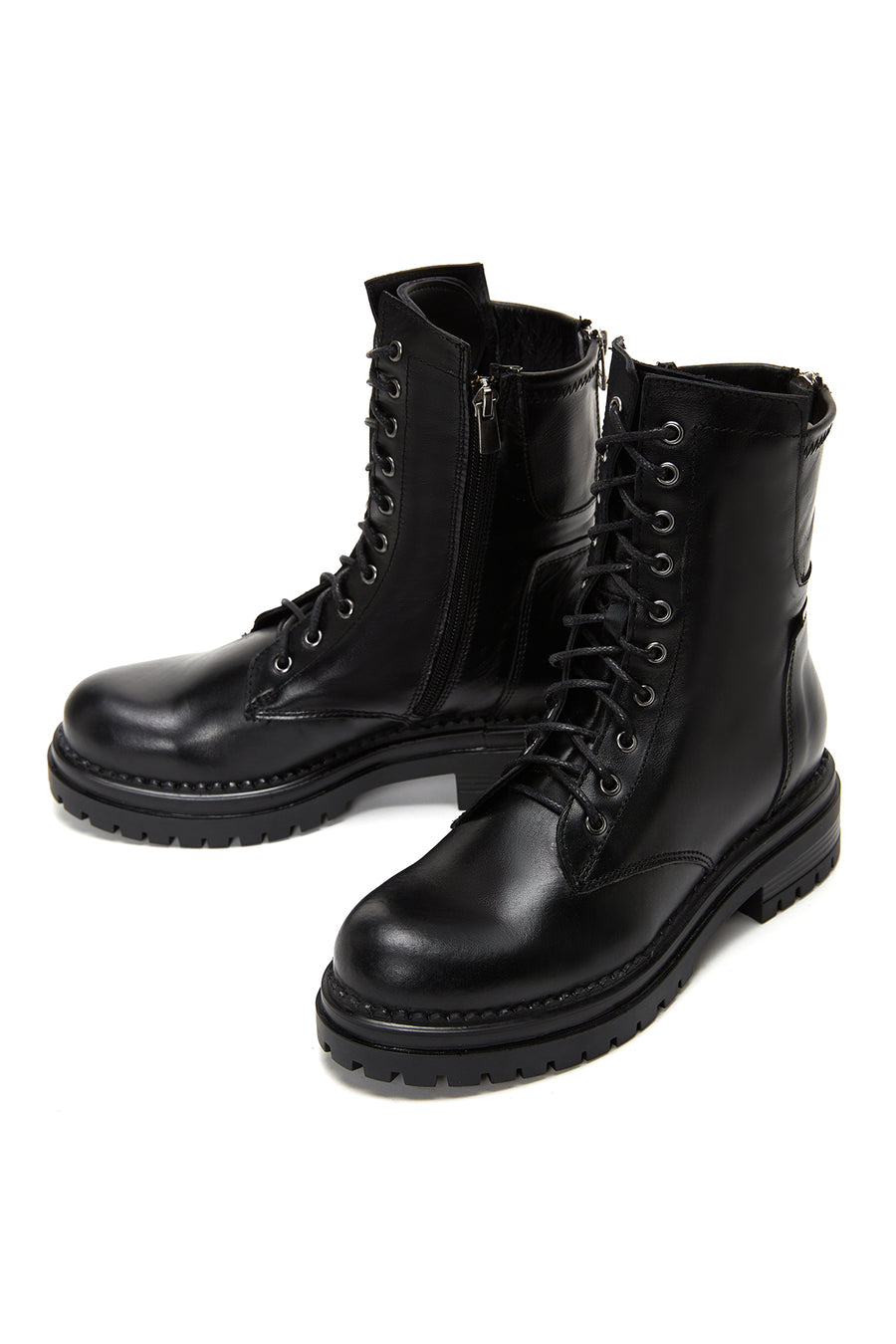 Women's Black Leather Zippered Boots