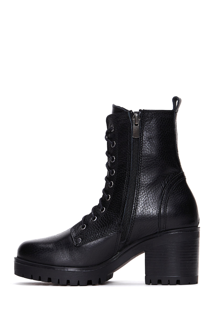 Women's Black Leather Heeled Boots