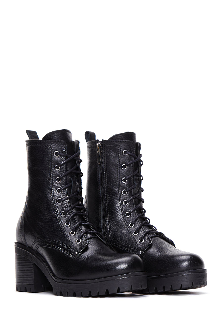Women's Black Leather Heeled Boots