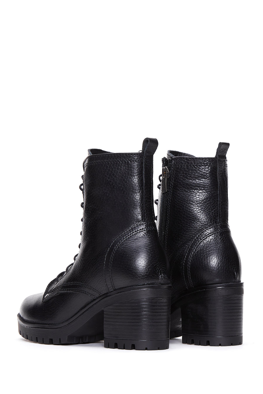 Women's Black Leather Heeled Boots