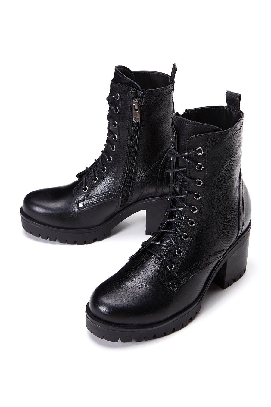 Women's Black Leather Heeled Boots
