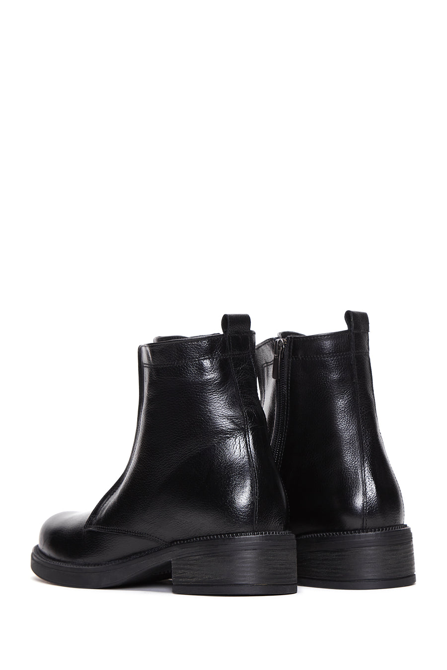 Women's Black Leather Zippered Boots