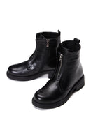 Women's Black Leather Zippered Boots | Derimod