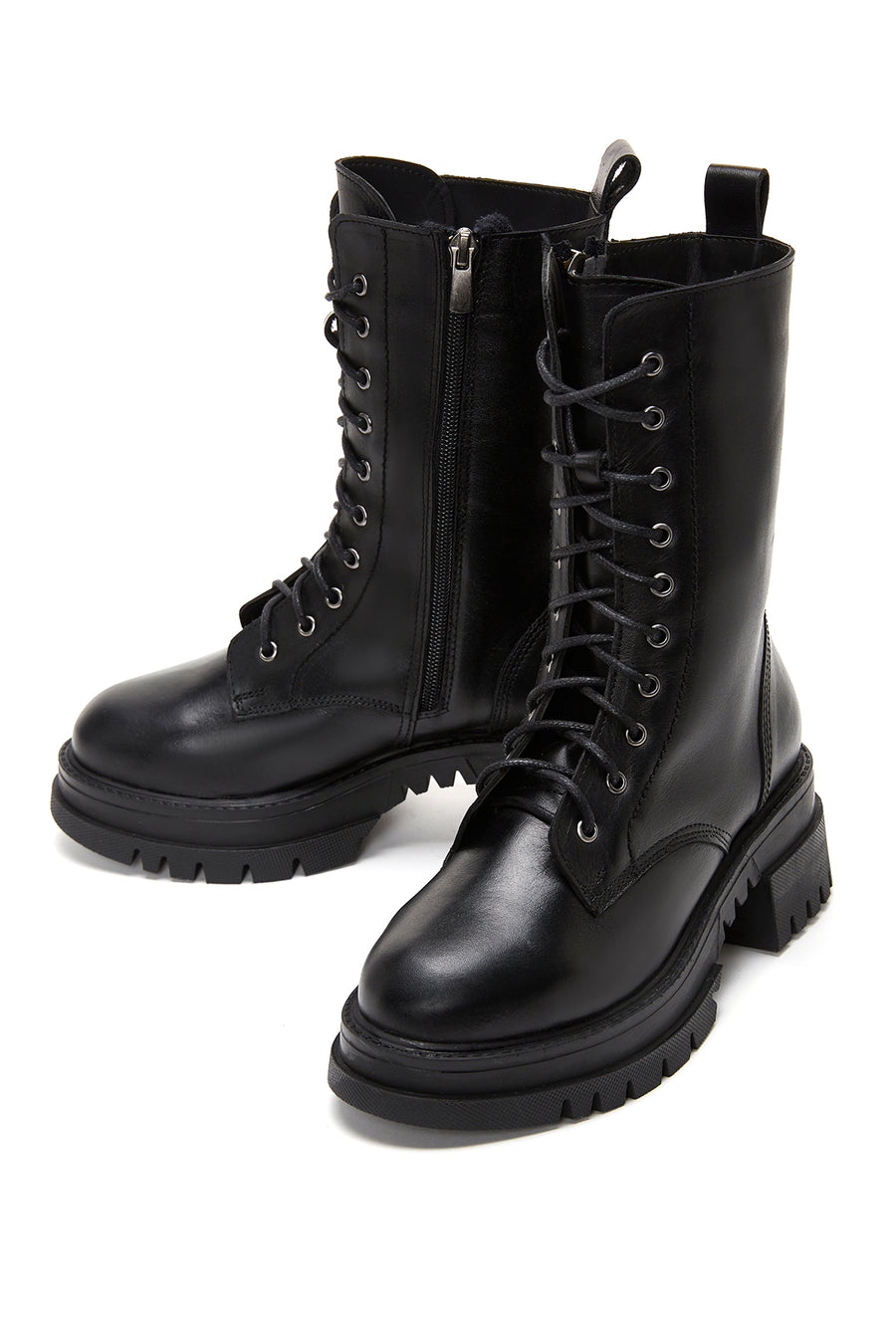 Women's Black Leather Thick Soled Boots