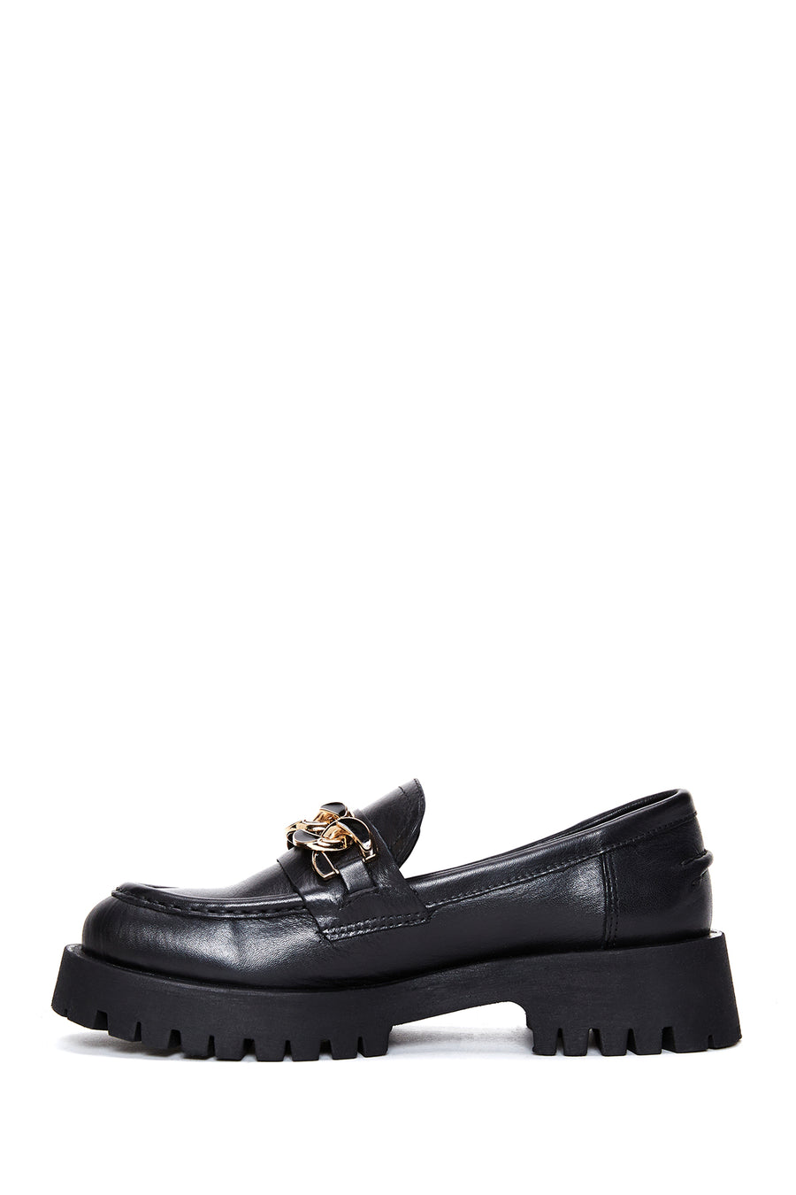 Women's Black Leather Buckle Loafer