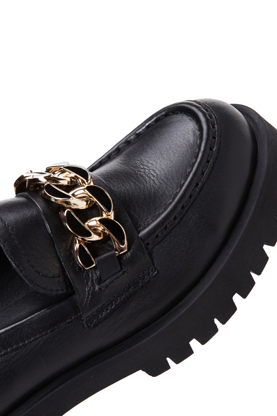 Women's Black Leather Buckle Loafer