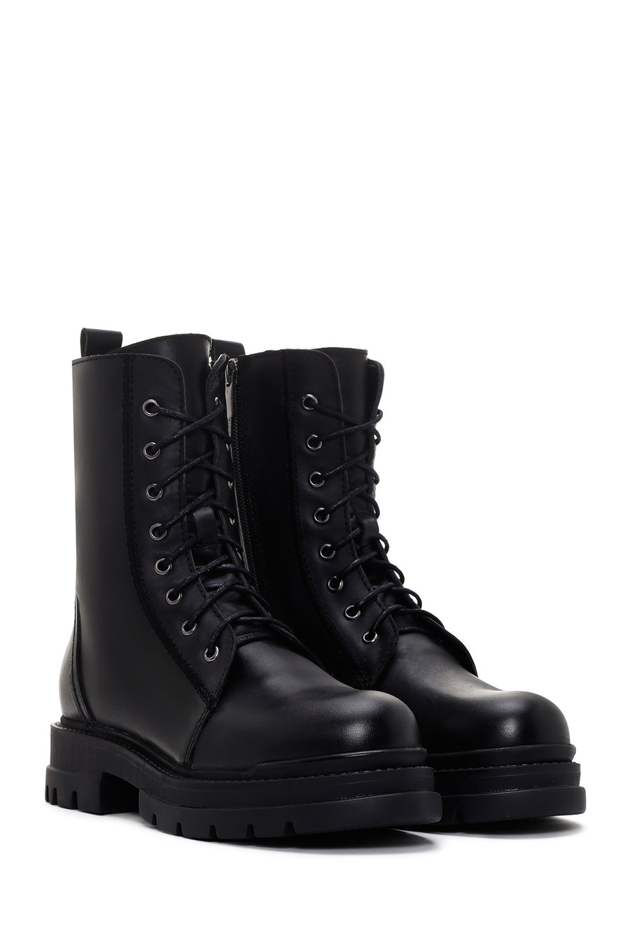 Women's Black Zippered Leather Boots