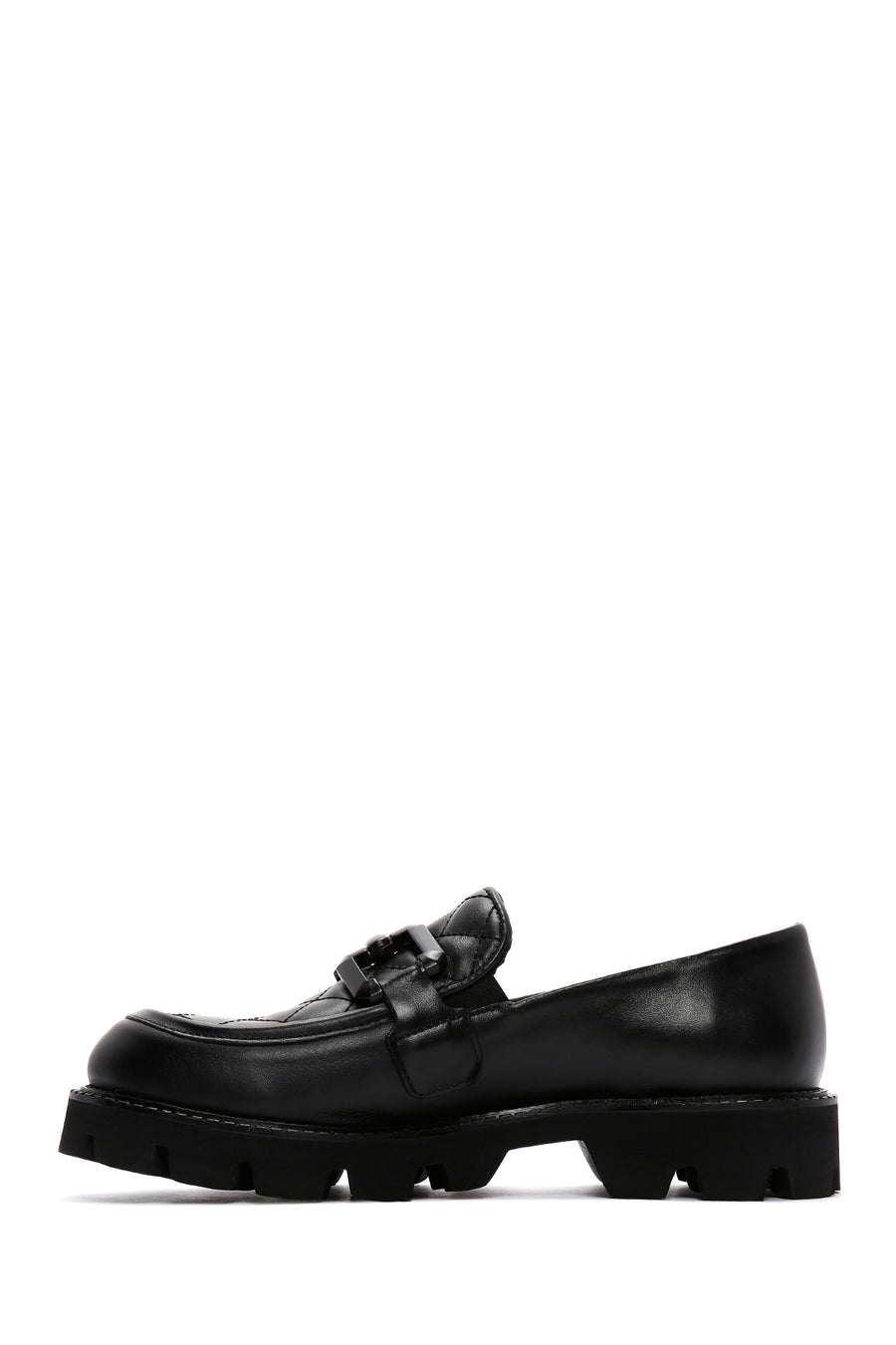 Women's Black Leather Buckle Loafer