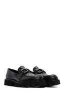 Women's Black Leather Buckle Loafer | Derimod