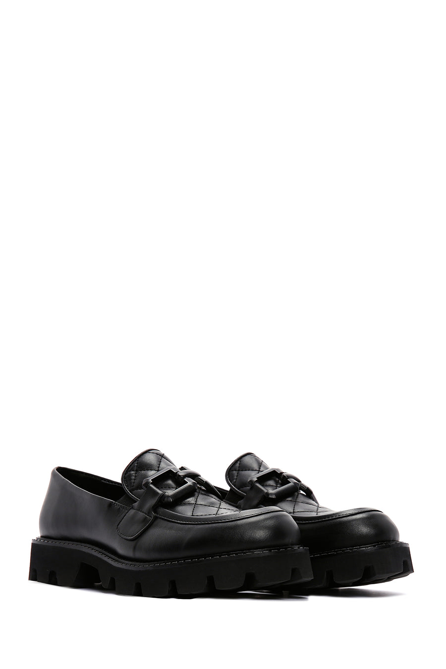 Women's Black Leather Buckle Loafer