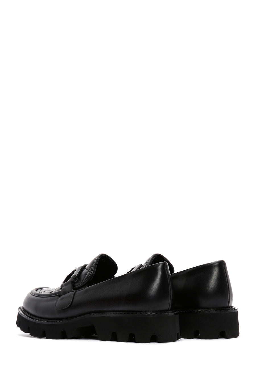 Women's Black Leather Buckle Loafer