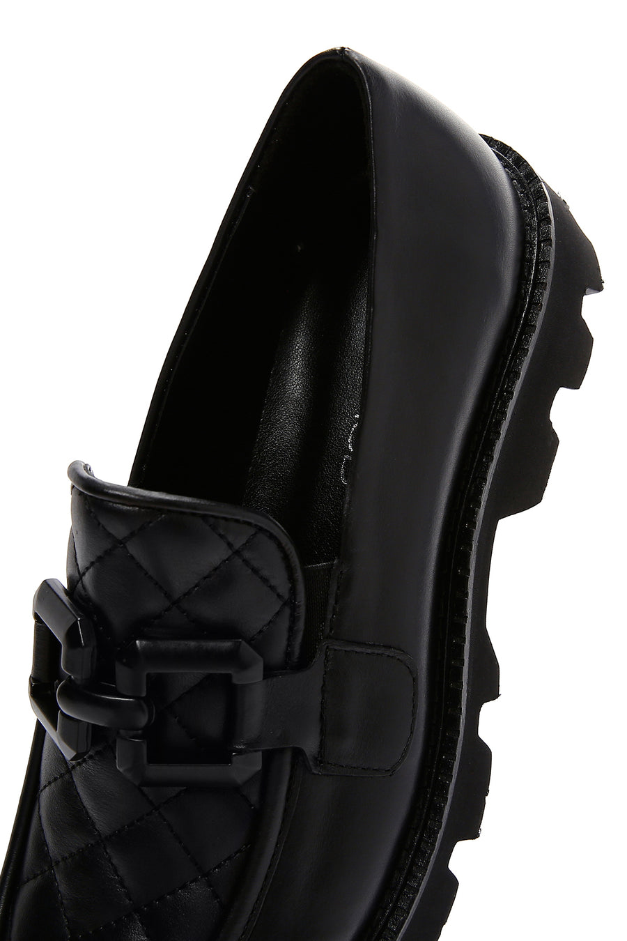Women's Black Leather Buckle Loafer