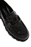 Women's Black Leather Buckle Loafer | Derimod