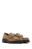 Women's Brown Suede Leather Buckle Loafer | Derimod