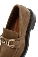 Women's Brown Suede Leather Buckle Loafer | Derimod