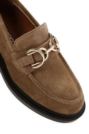 Women's Brown Suede Leather Buckle Loafer | Derimod