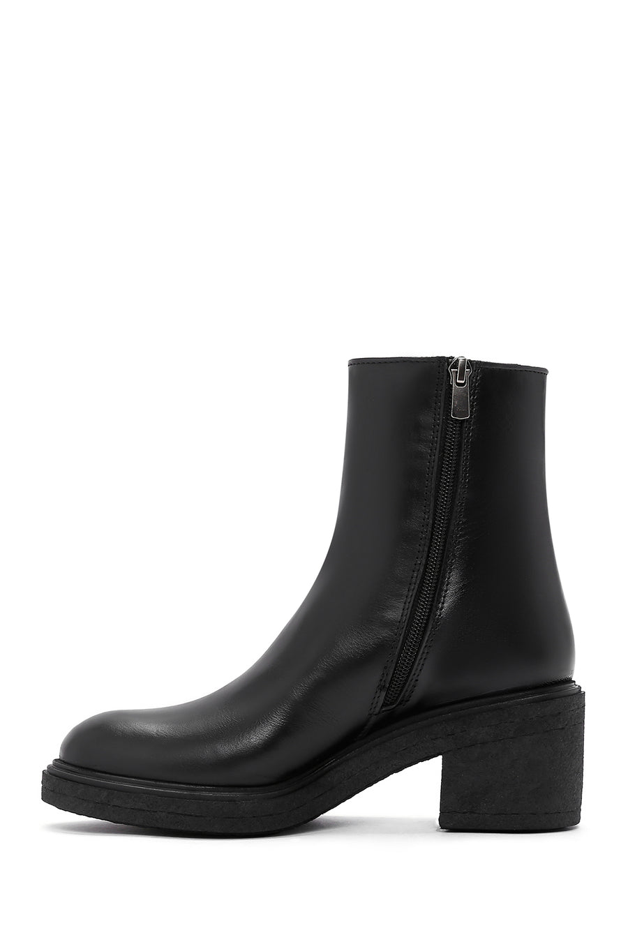 Women's Black Leather Zippered Boots