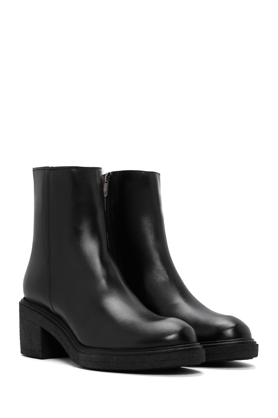 Women's Black Leather Zippered Boots