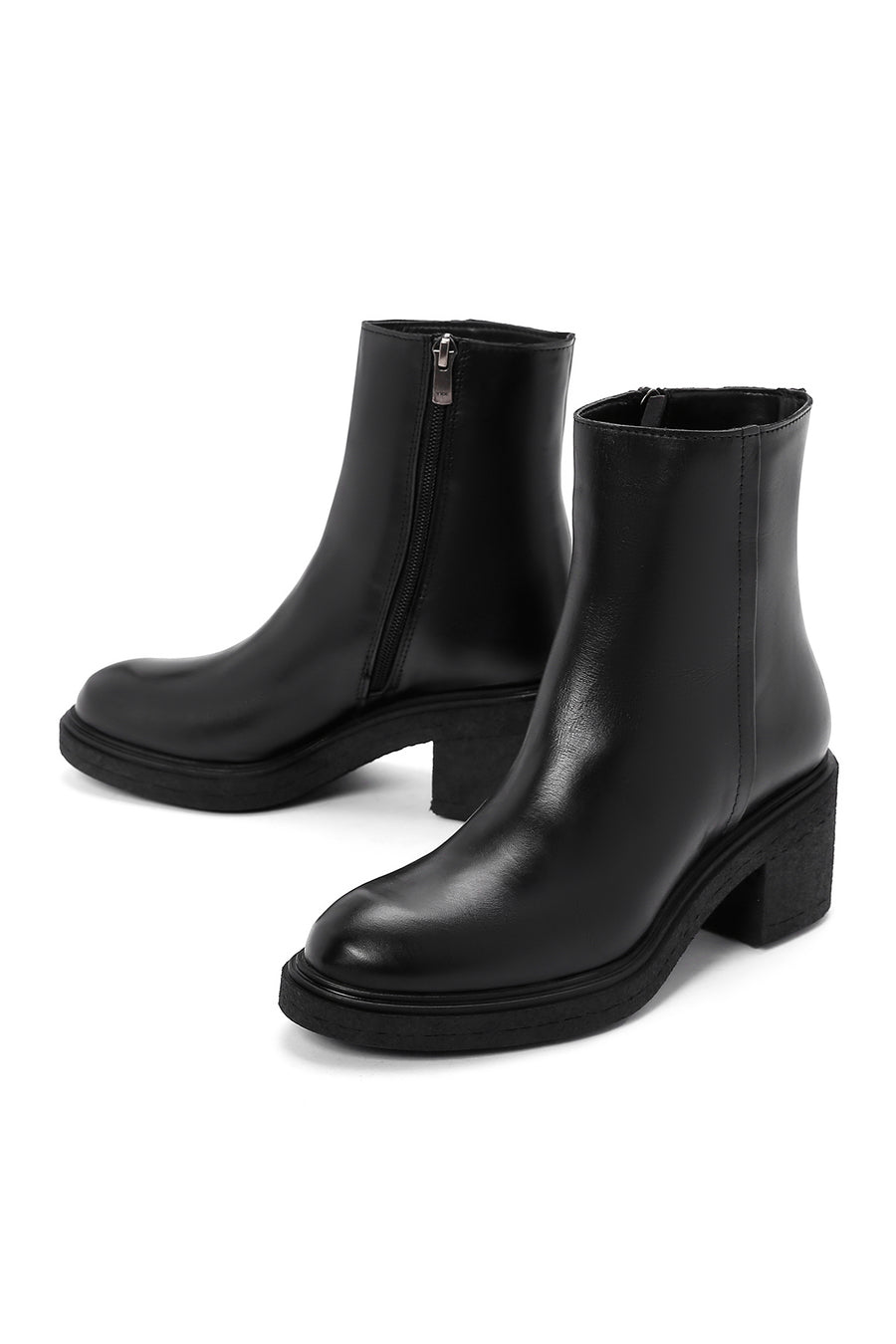 Women's Black Leather Zippered Boots