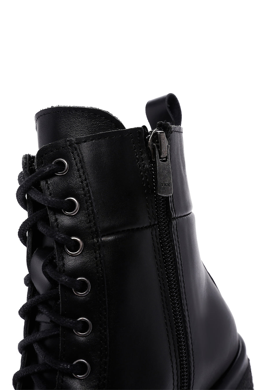 Women's Black Leather Zippered Platform Heeled Boots