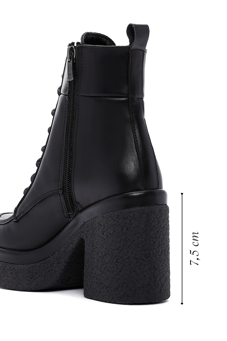 Women's Black Leather Zippered Platform Heeled Boots