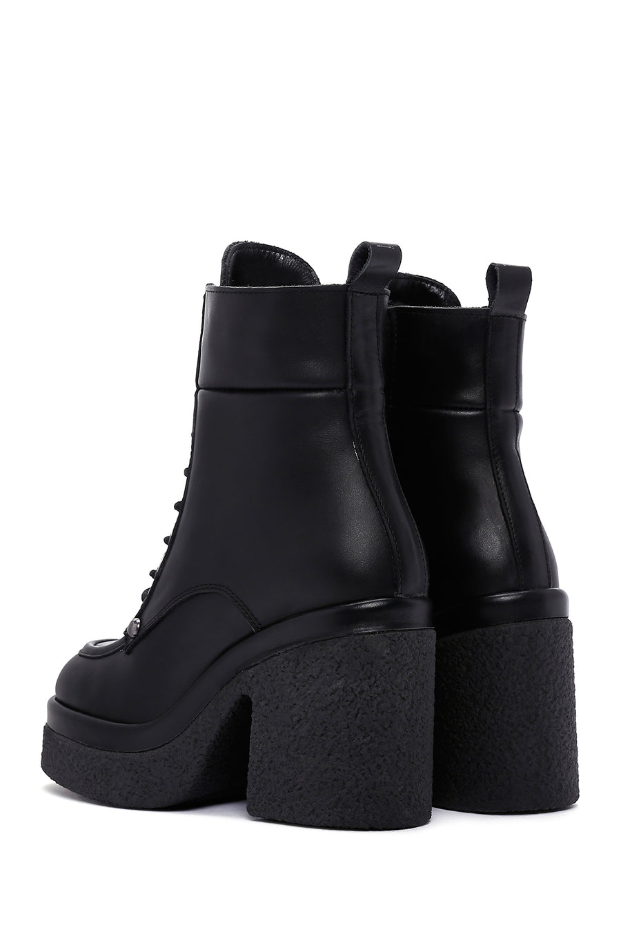 Women's Black Leather Zippered Platform Heeled Boots