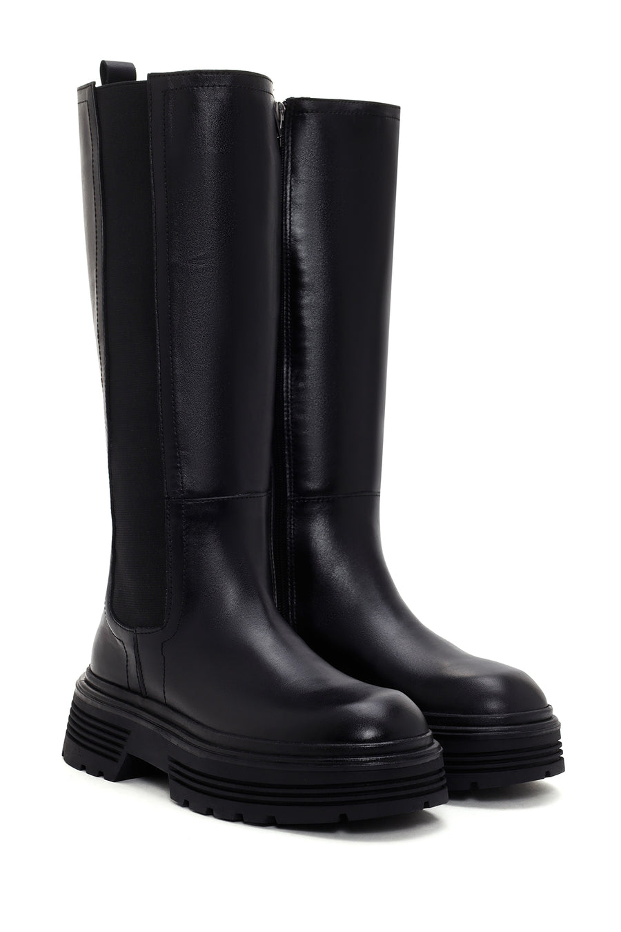 Women's Black Zippered Leather Boots