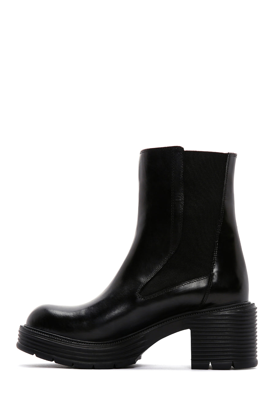 Women's Black Leather Heeled Chelsea Boots