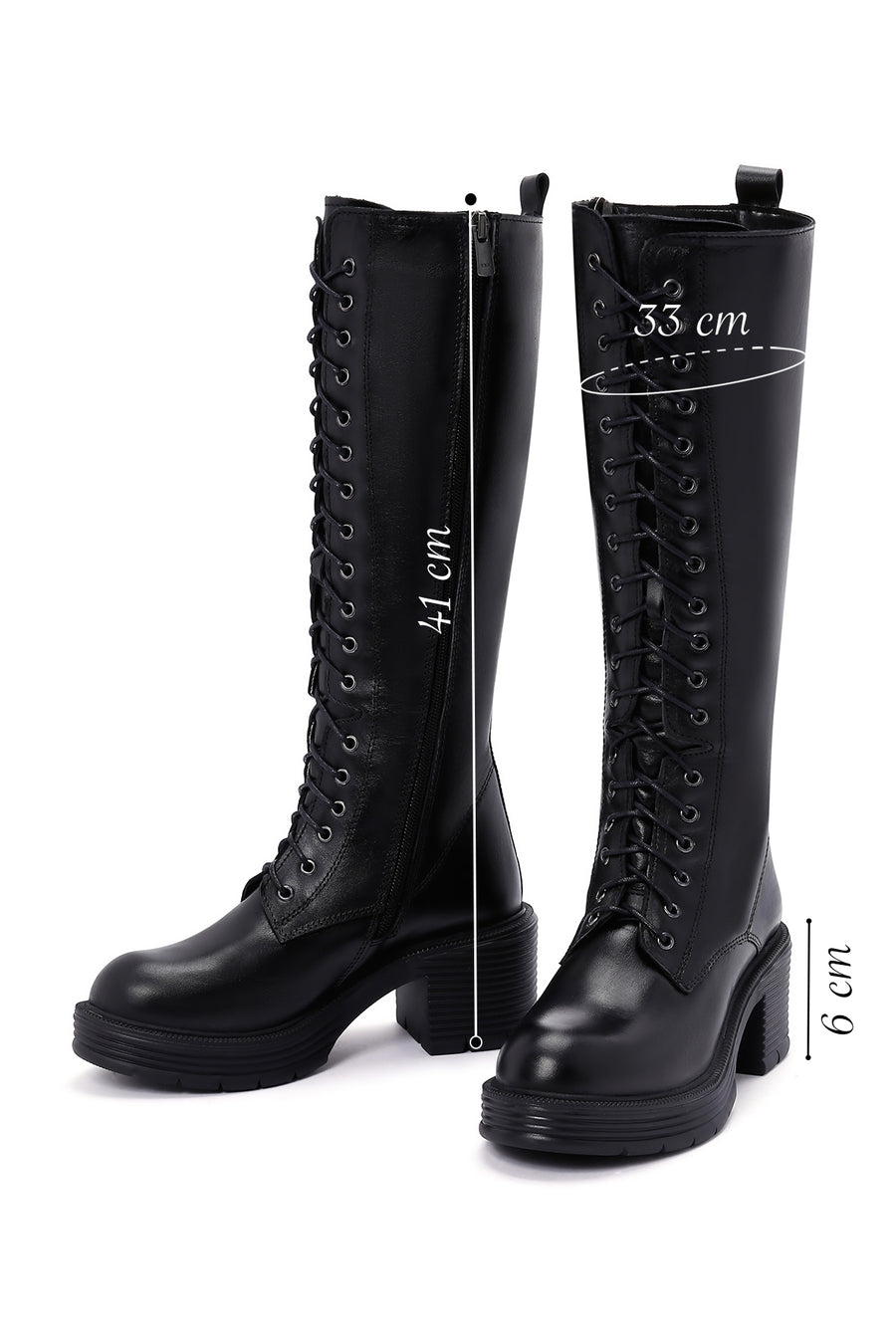 Women's Black Zipper Heeled Leather Boots