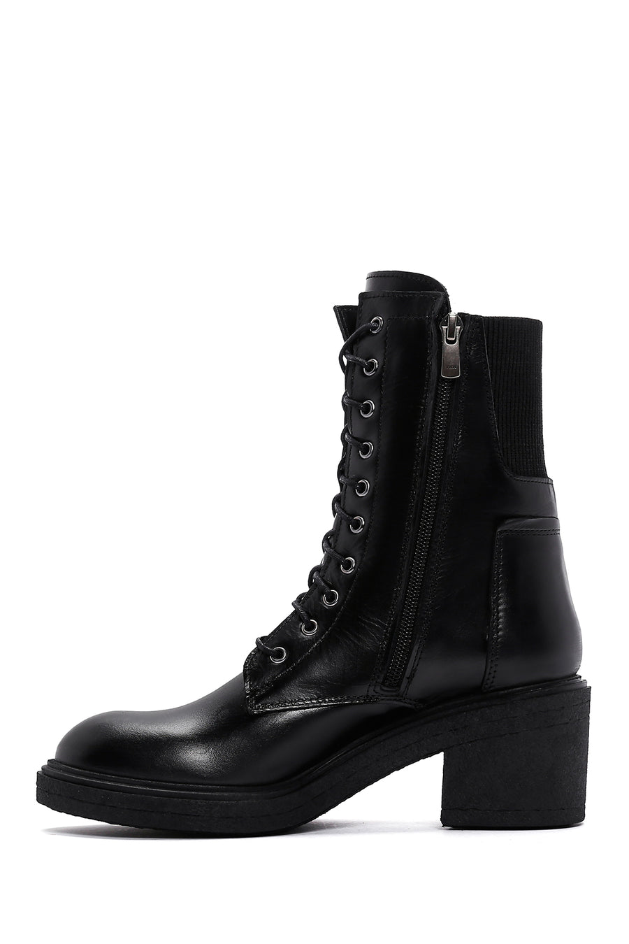 Women's Black Zippered Leather Boots
