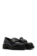 Women's Black Leather Buckle Masculine Casual Loafer | Derimod