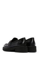 Women's Black Leather Buckle Masculine Casual Loafer | Derimod