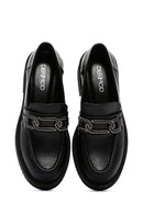 Women's Black Leather Buckle Masculine Casual Loafer | Derimod