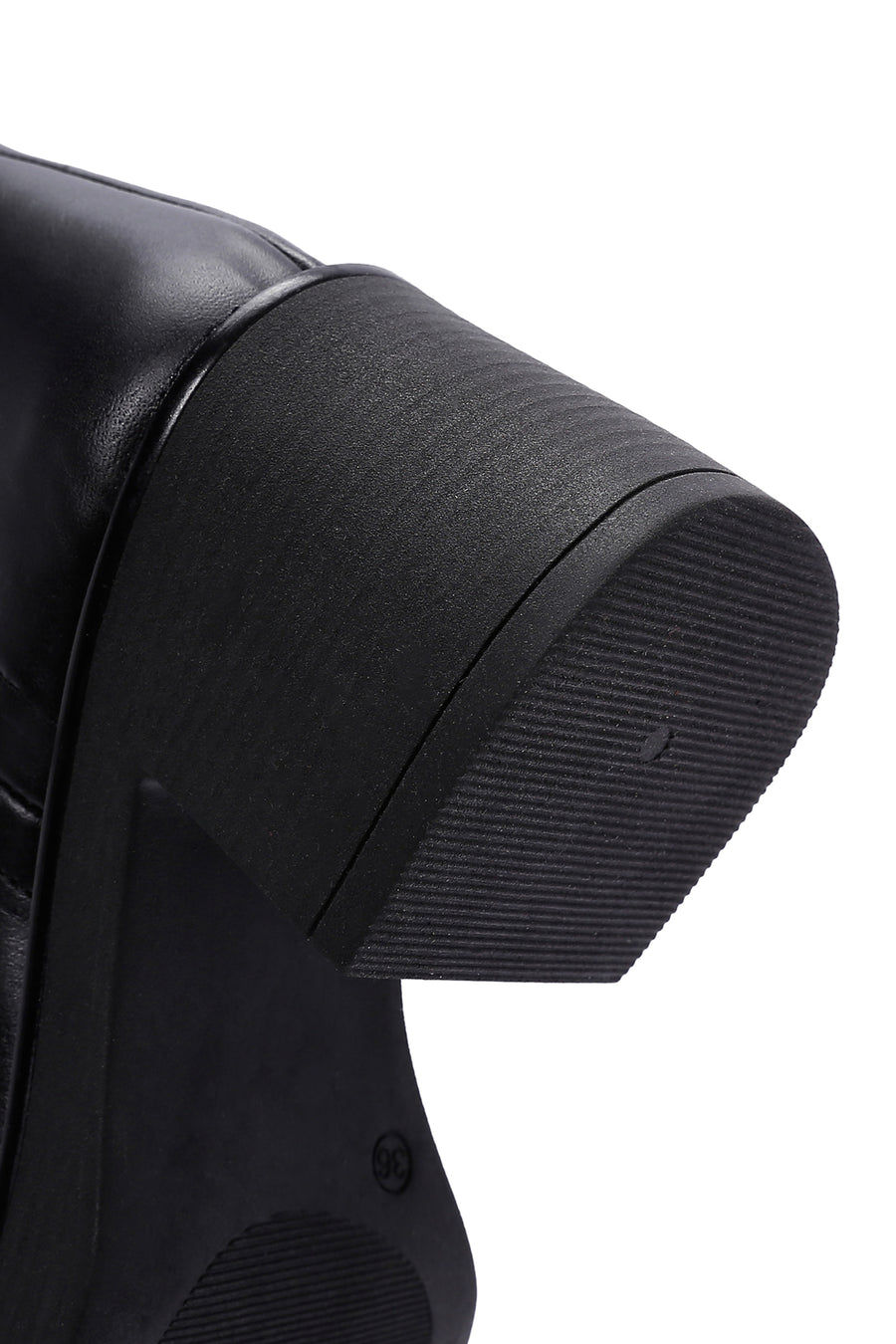 Women's Black Zippered Thick Heeled Leather Boots