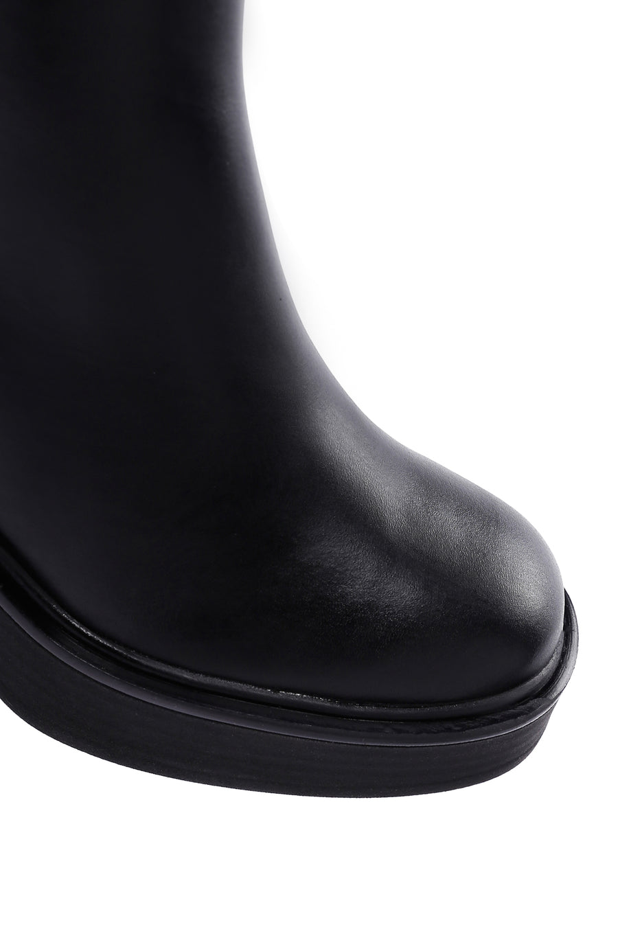 Women's Black Zippered Thick Heeled Leather Boots