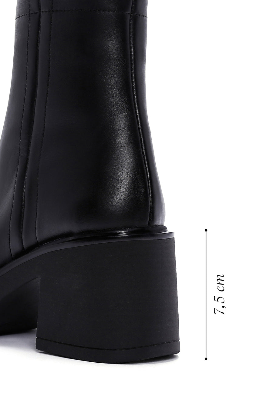 Women's Black Zippered Thick Heeled Leather Boots