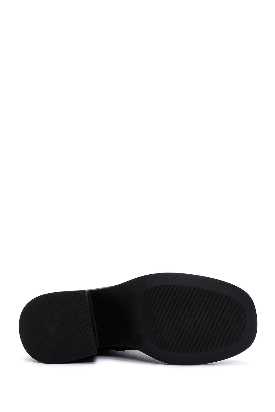 Women's Black Zippered Thick Heeled Leather Boots