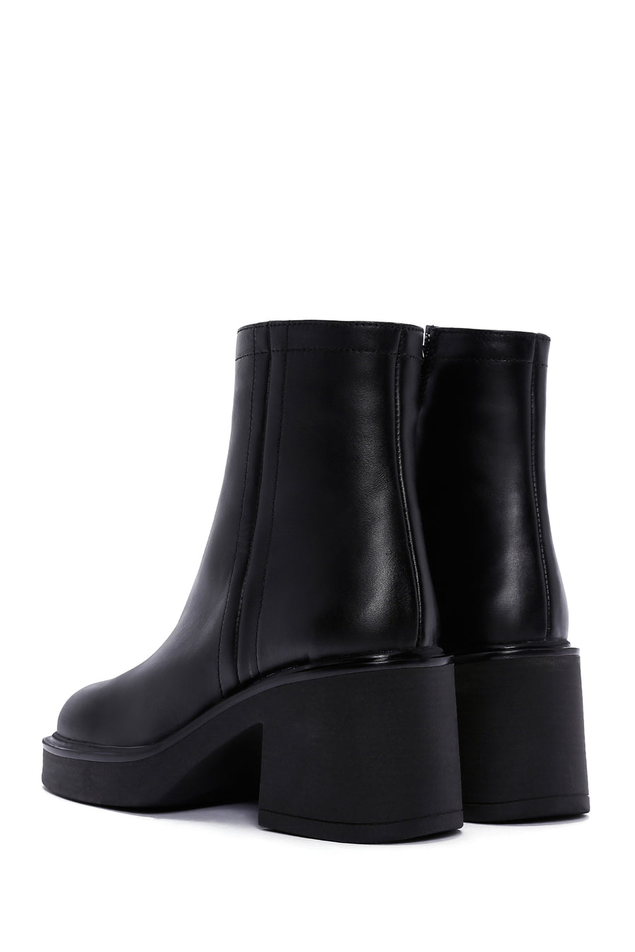 Women's Black Zippered Thick Heeled Leather Boots