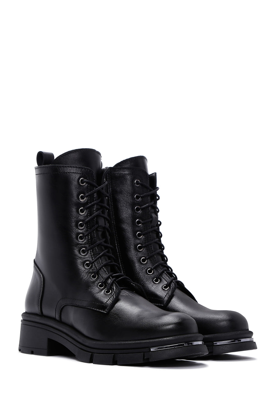 Women's Black Leather Zippered Boots
