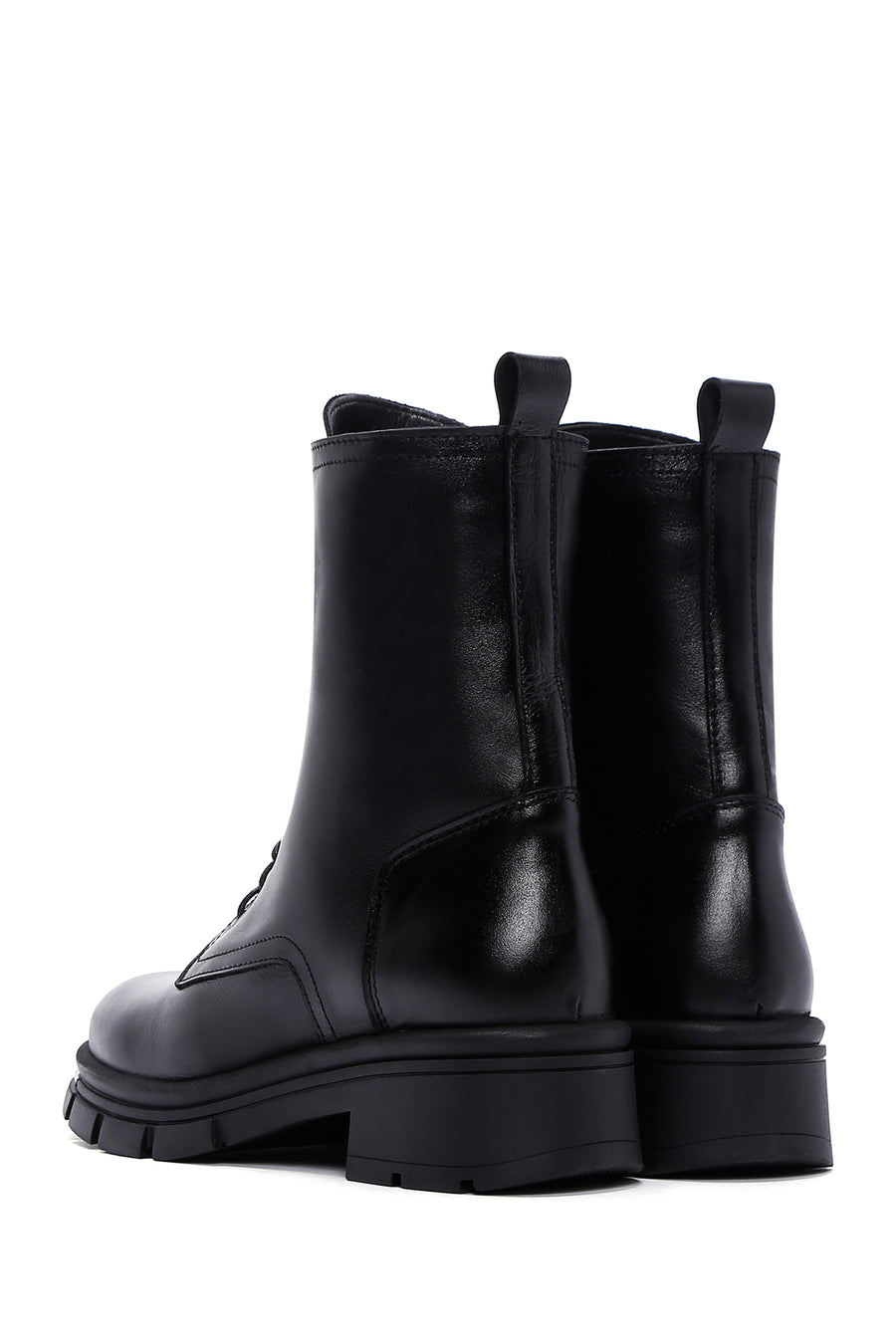 Women's Black Leather Zippered Boots